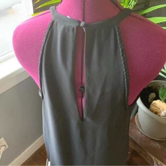 Black silk crepe-like high neck strapless top with button back - Picture 9 of 11